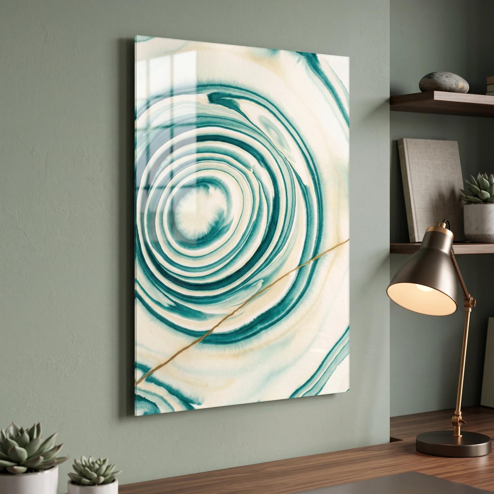 Teal Agate Abstract UV Printed Tempered Glass Wall Art