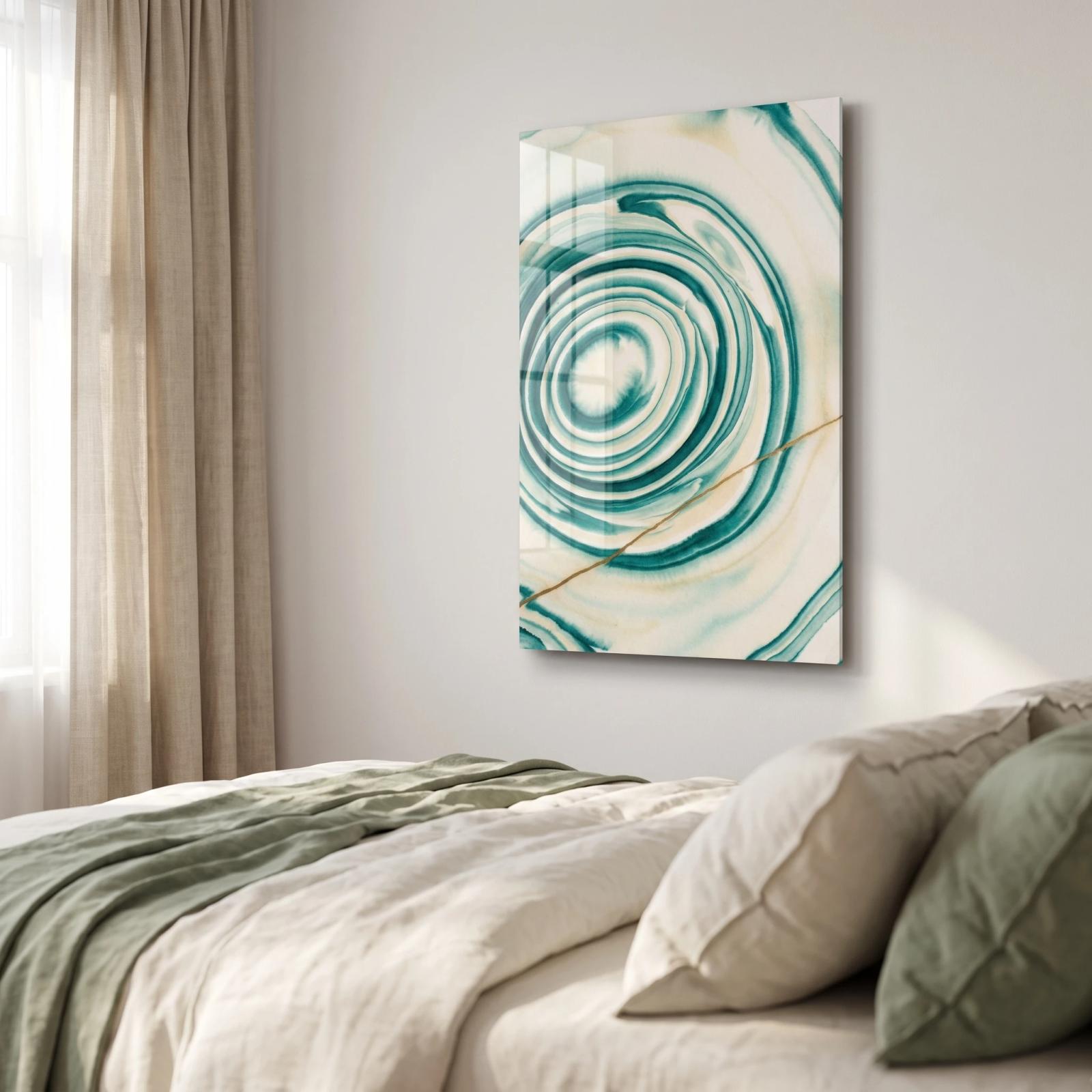 Teal Agate Abstract UV Printed Tempered Glass Wall Art — 3