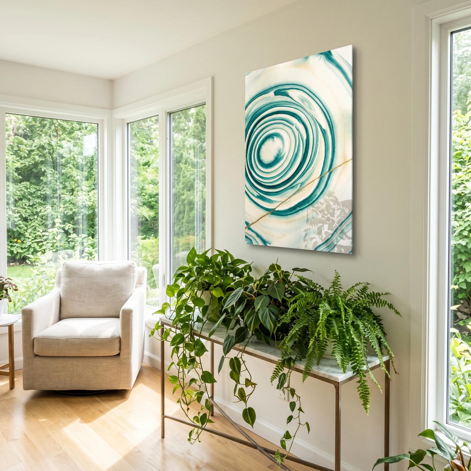 Teal Agate Abstract UV Printed Tempered Glass Wall Art — 4