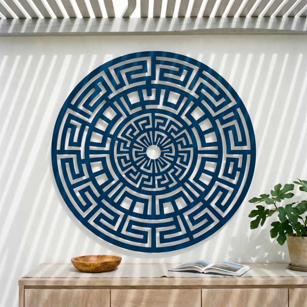 Greek Key Mandala Metal Wall Art – Labyrinth Sun, Minimalist Geometric Decor — 2