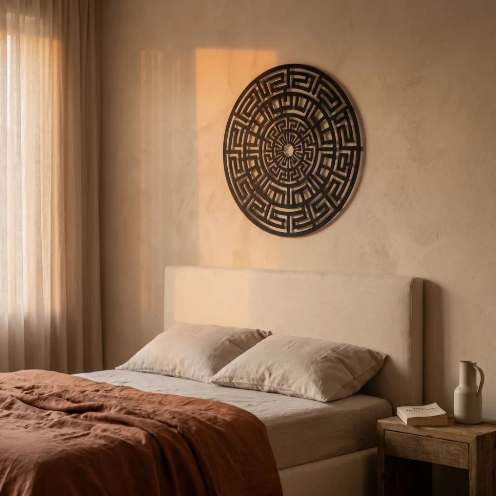 Greek Key Mandala Metal Wall Art – Labyrinth Sun, Minimalist Geometric Decor — 3