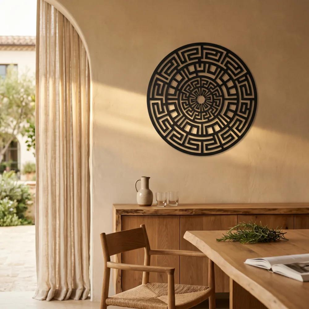 Greek Key Mandala Metal Wall Art – Labyrinth Sun, Minimalist Geometric Decor — 8
