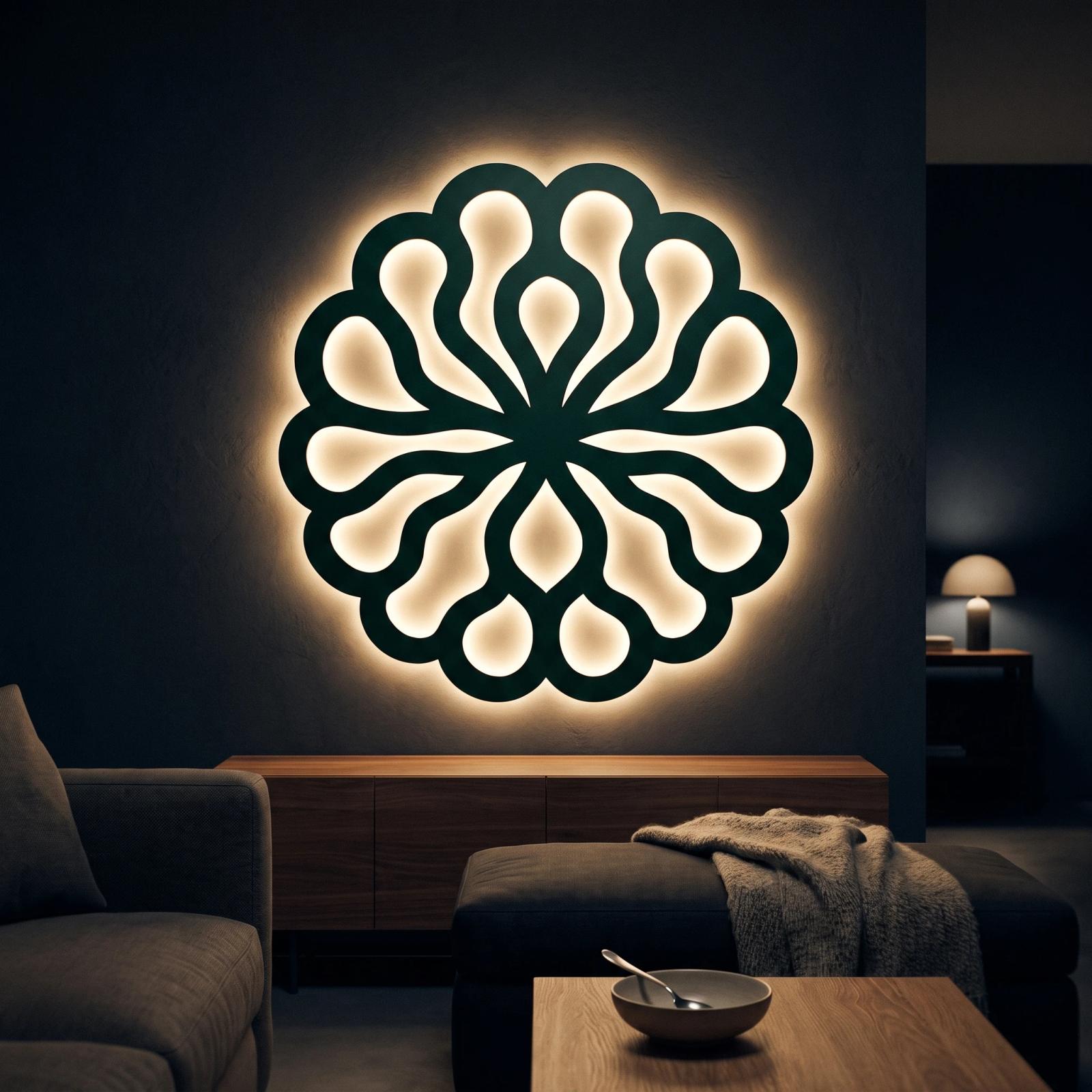 Mandala Metal LED Wall Art – Lumen Bloom, Backlit Living Room Decor