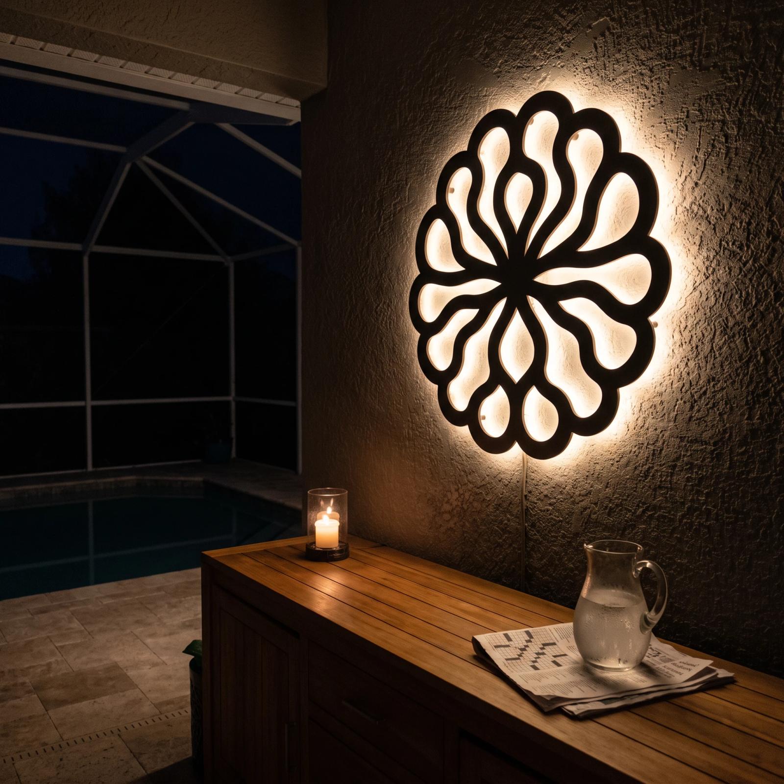 Mandala Metal LED Wall Art – Lumen Bloom, Backlit Living Room Decor — 4