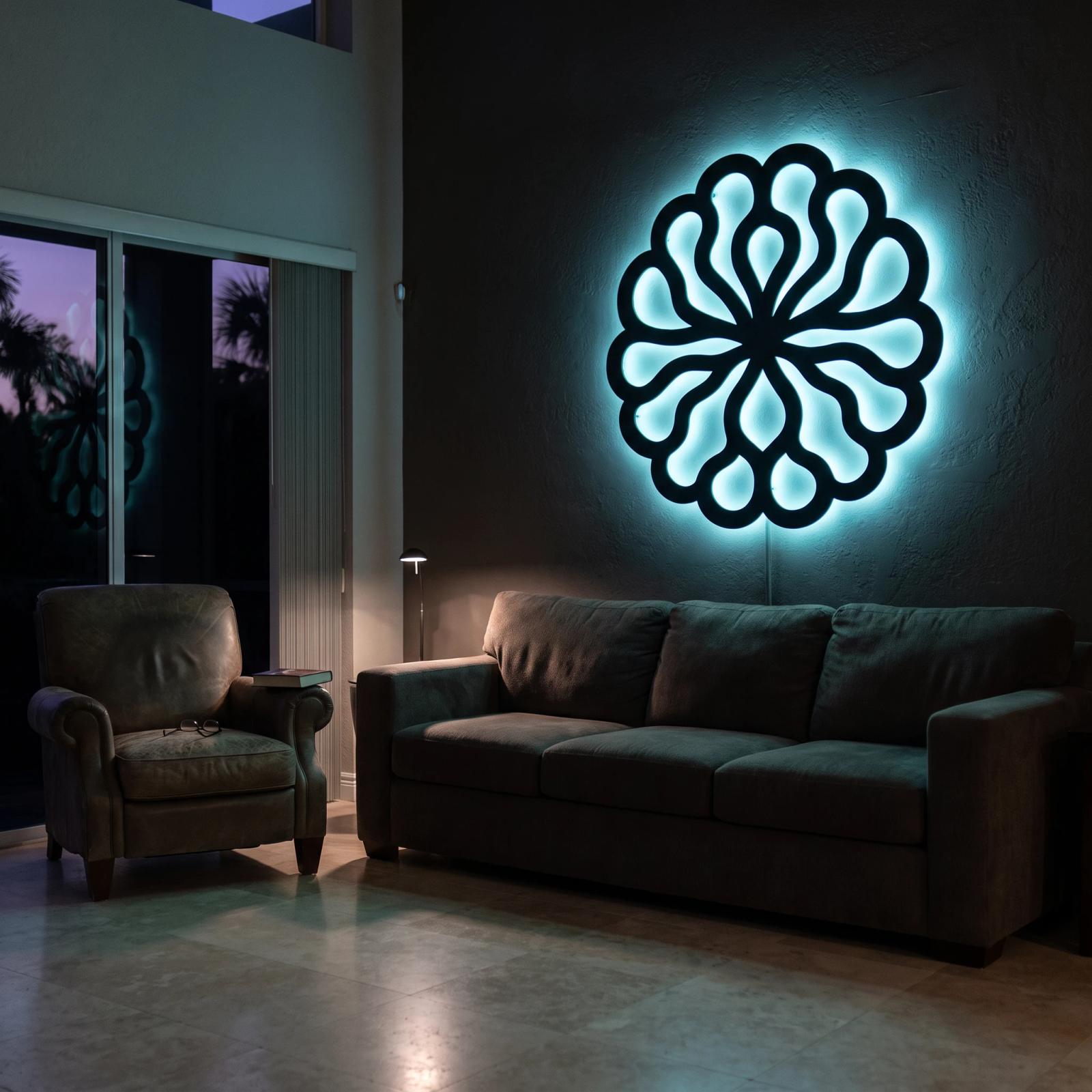 Mandala Metal LED Wall Art – Lumen Bloom, Backlit Living Room Decor — 5