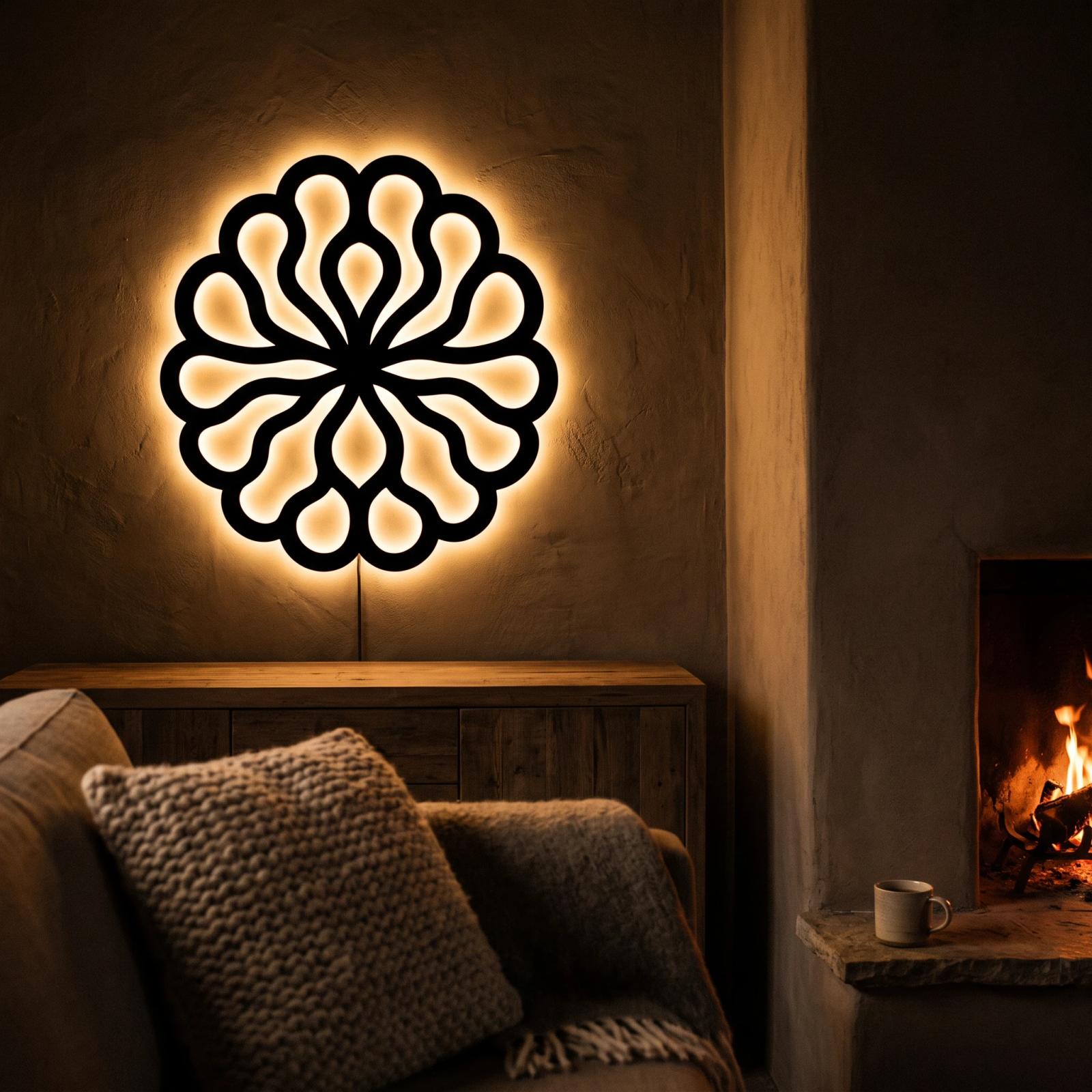 Mandala Metal LED Wall Art – Lumen Bloom, Backlit Living Room Decor — 6