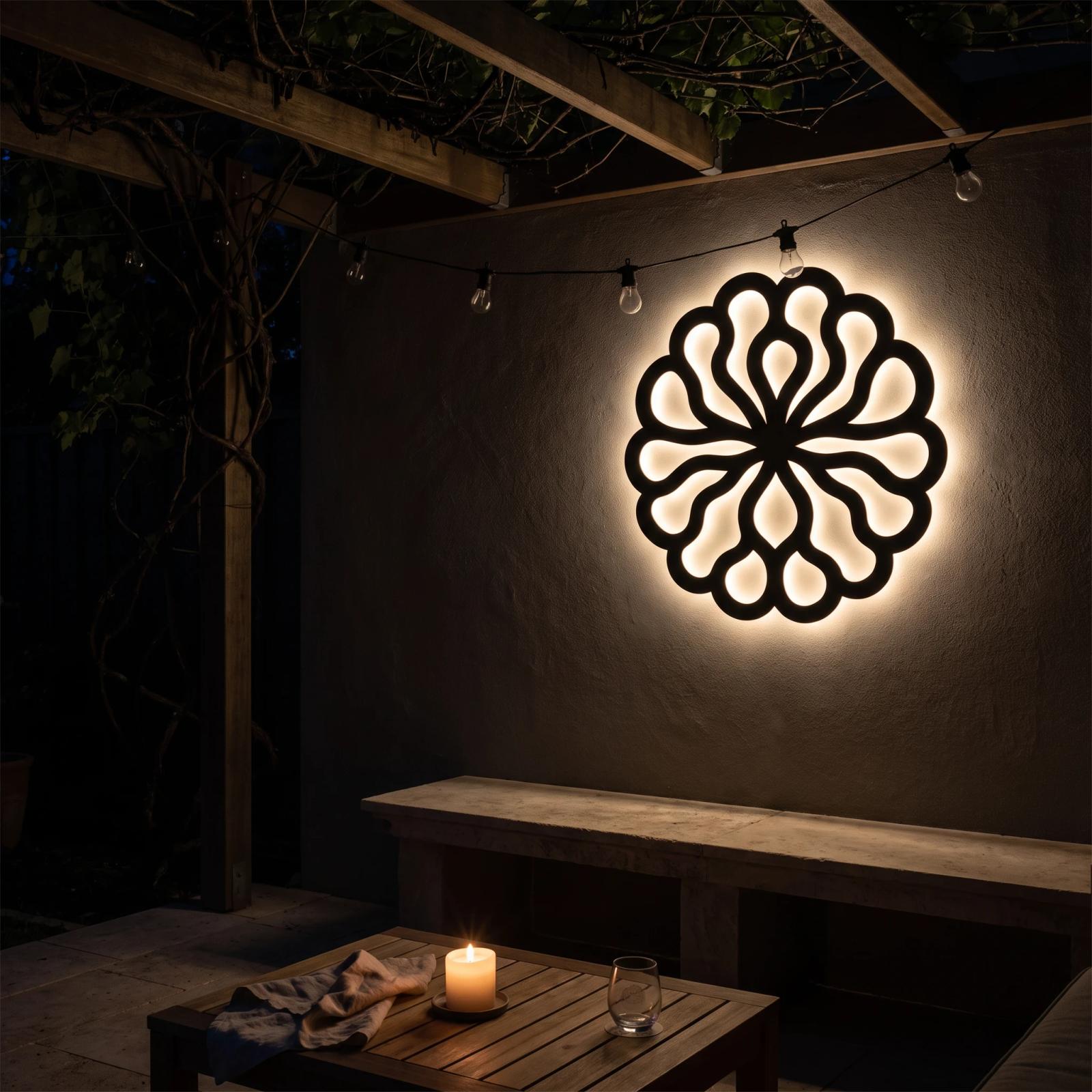Mandala Metal LED Wall Art – Lumen Bloom, Backlit Living Room Decor — 7