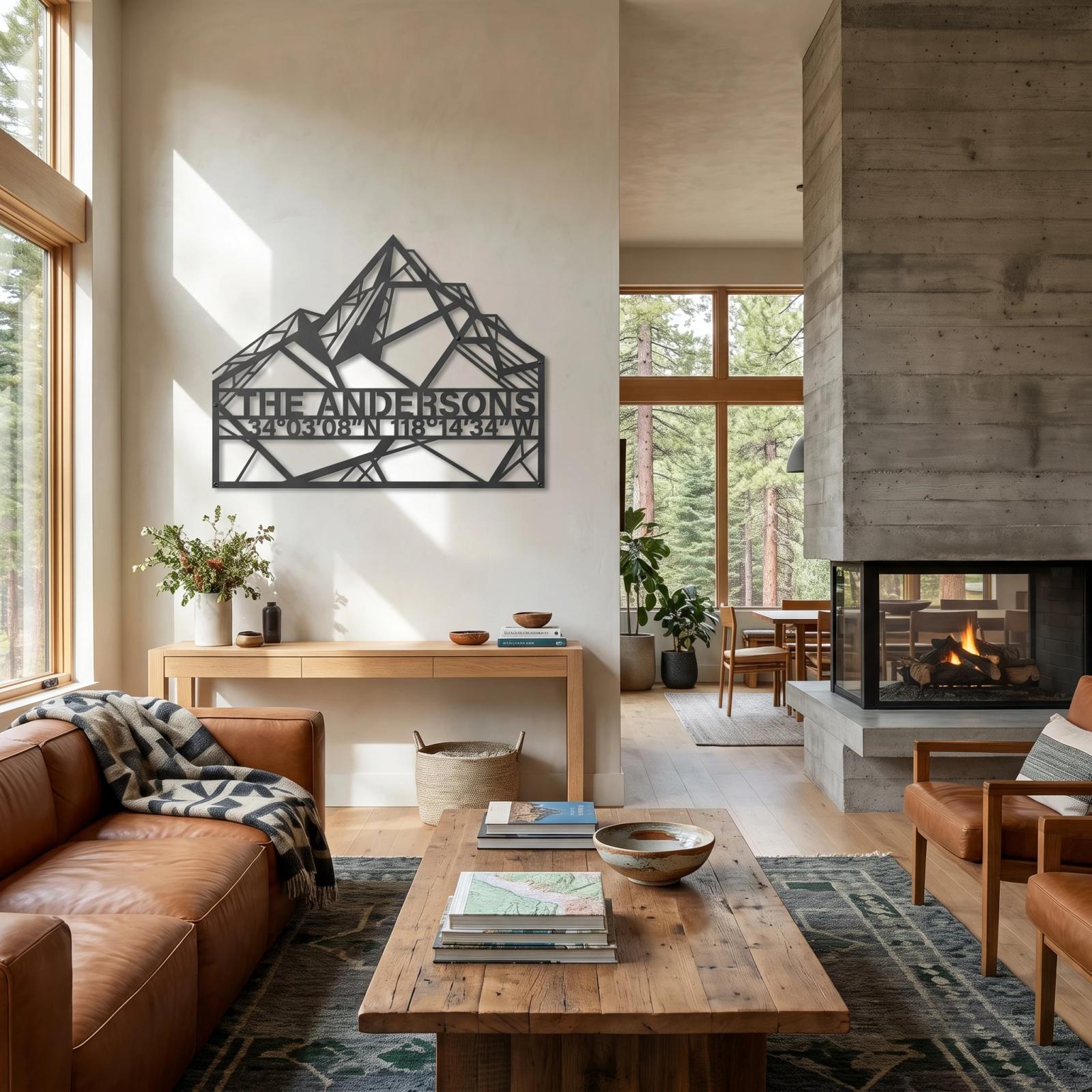 Custom Mountain Family Metal Wall Art – Summit Edge, Modern Lodge Cabin Entryway Decor