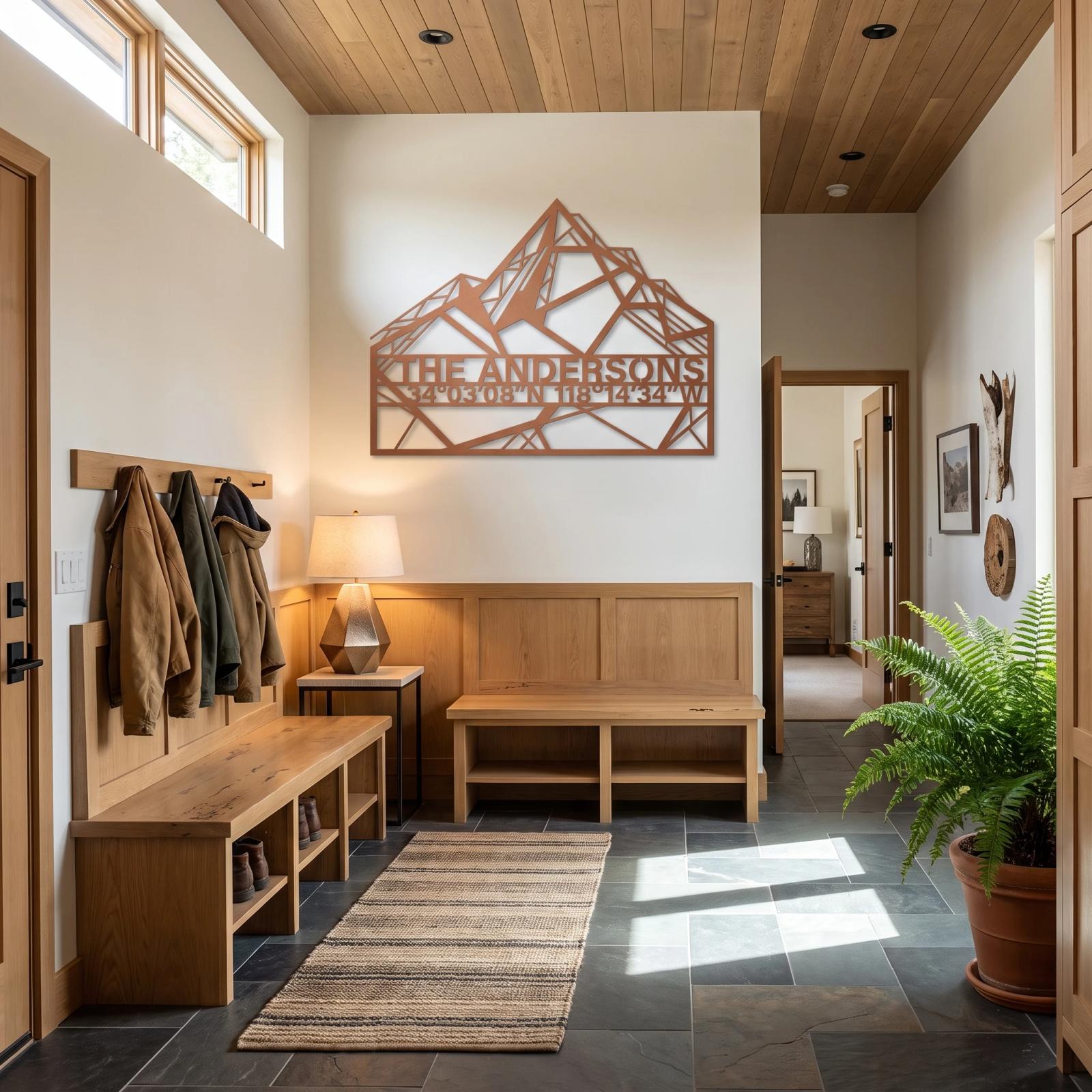 Custom Mountain Family Metal Wall Art – Summit Edge, Modern Lodge Cabin Entryway Decor — 2