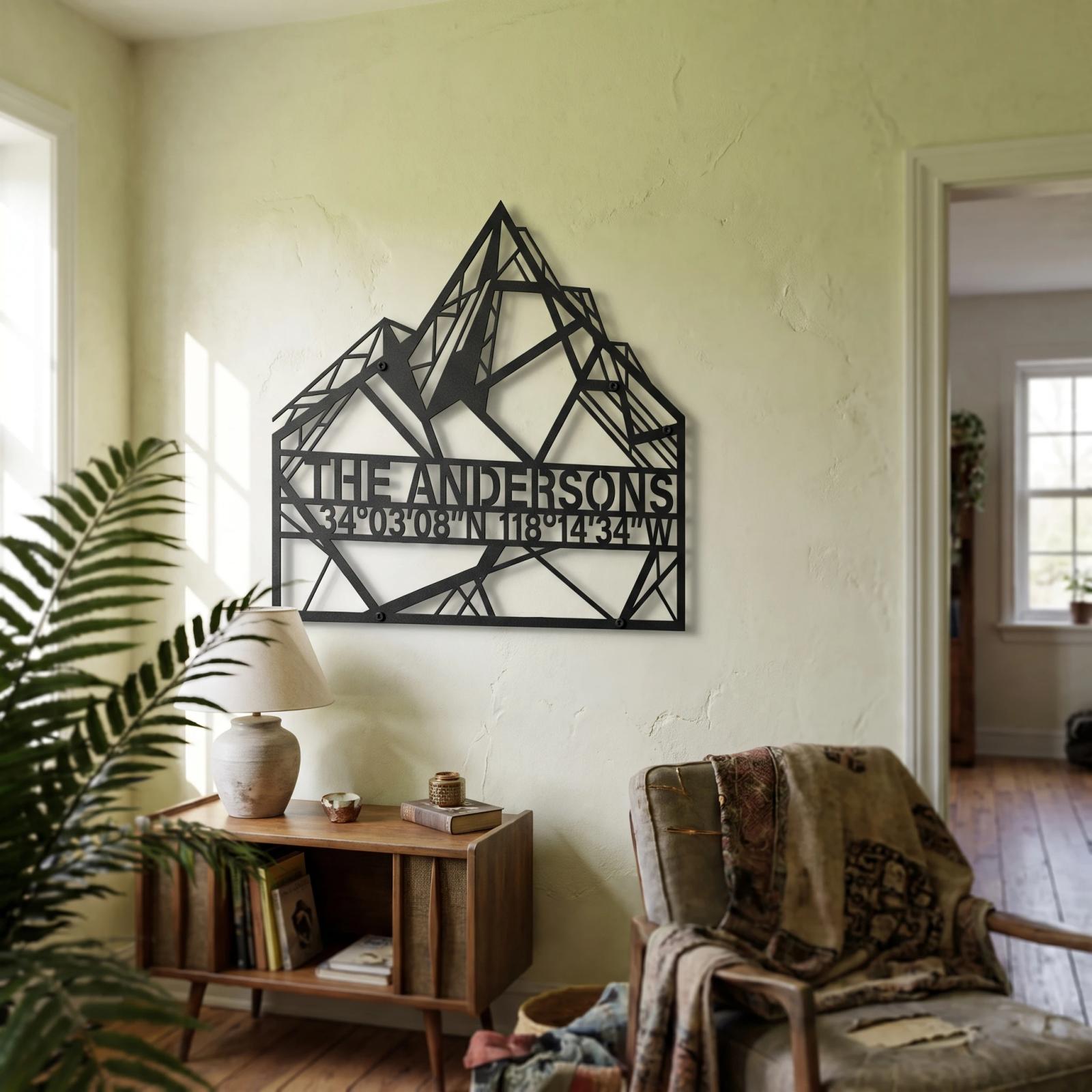 Custom Mountain Family Metal Wall Art – Summit Edge, Modern Lodge Cabin Entryway Decor — 7