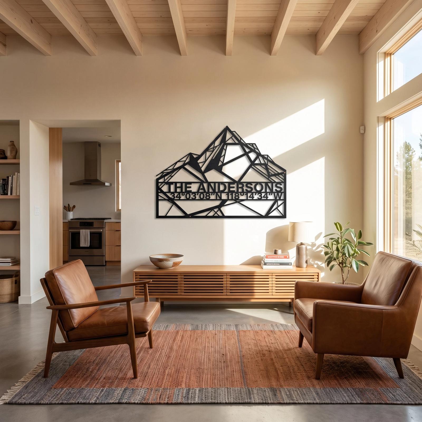 Custom Mountain Family Metal Wall Art – Summit Edge, Modern Lodge Cabin Entryway Decor — 8