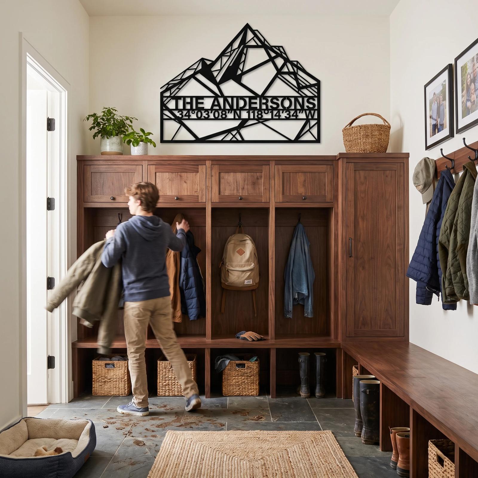 Custom Mountain Family Metal Wall Art – Summit Edge, Modern Lodge Cabin Entryway Decor — 9