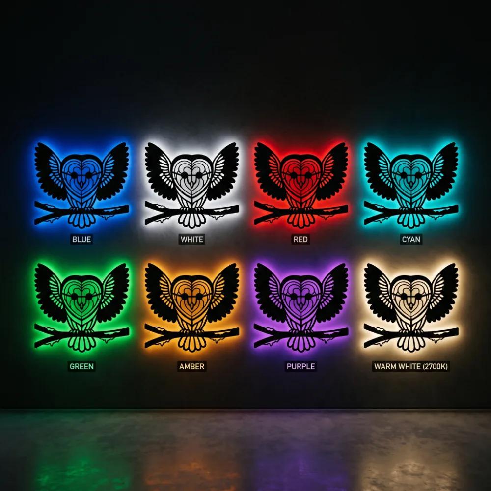 Owl Metal Wall Art with LED Backlight – Silent Nocturne, Living Room Statement Decor — 10