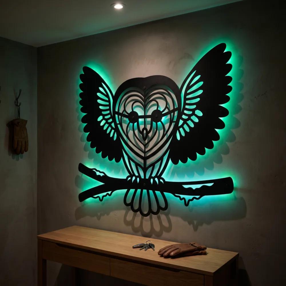 Owl Metal Wall Art with LED Backlight – Silent Nocturne, Living Room Statement Decor — 2