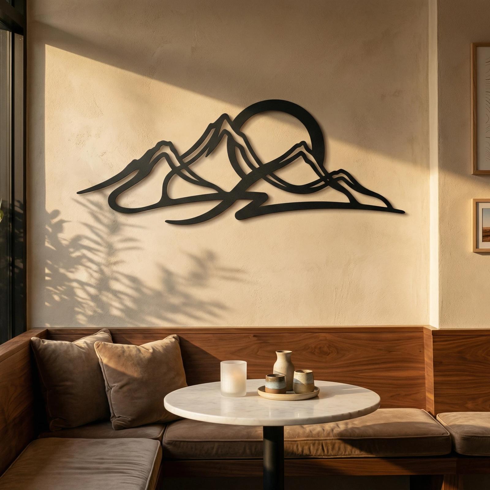 Mountain Sunset Metal Wall Art – Alpine Horizon, Living Room Lodge Decor