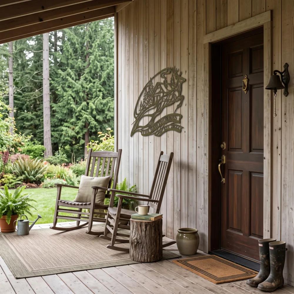 Custom Cabin Deer Metal Wall Art – Forest Retreat, Outdoor Family Name Decor — 3