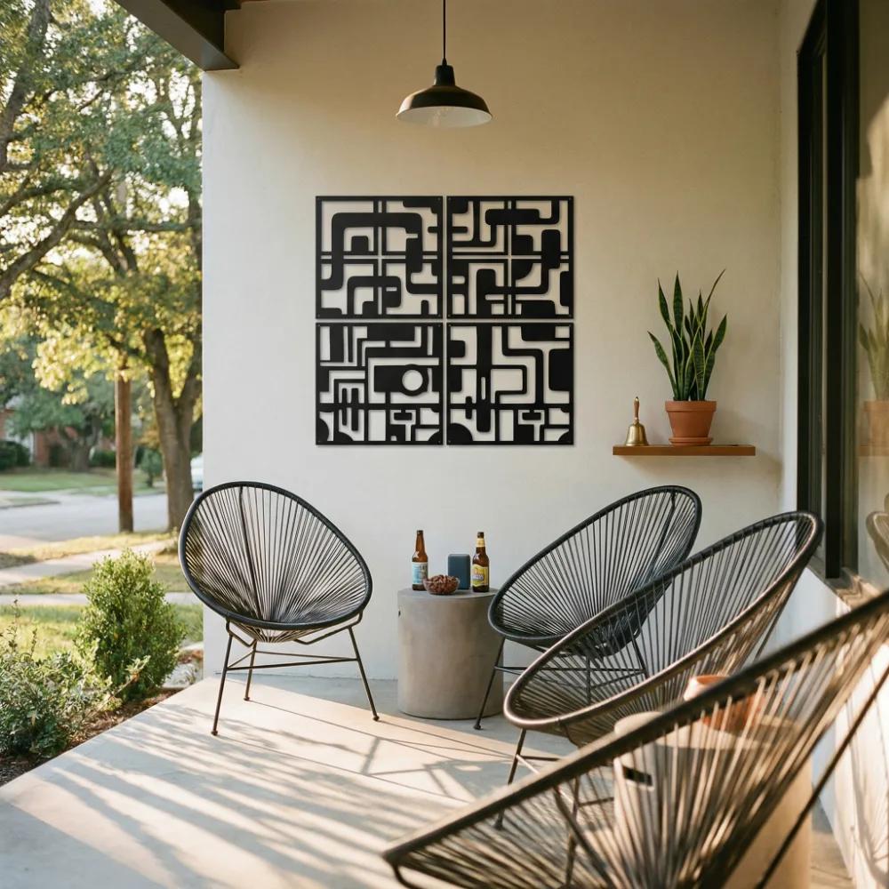 Abstract Geometric Metal Wall Art – Modern Labyrinth, Contemporary Home Decor — 5