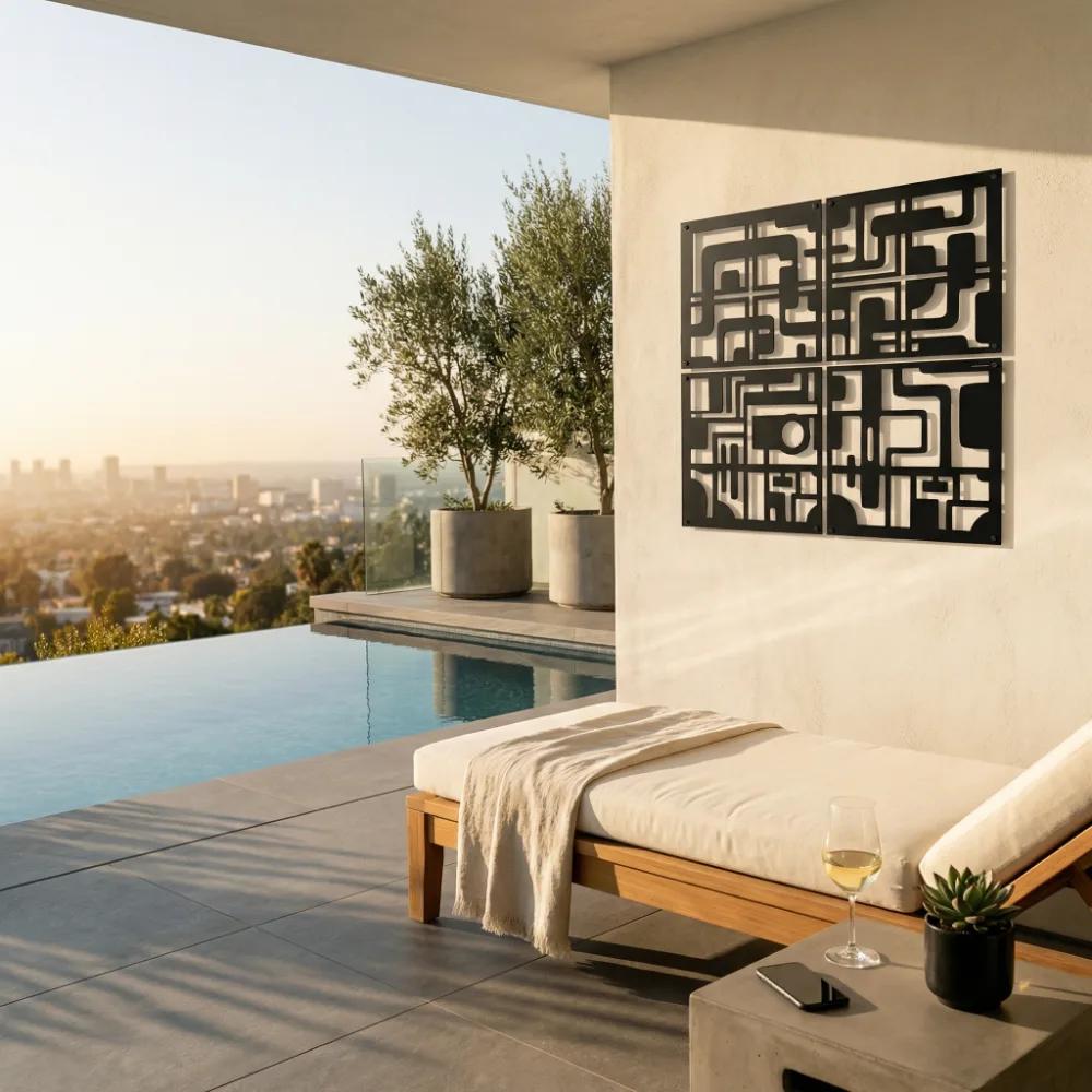 Abstract Geometric Metal Wall Art – Modern Labyrinth, Contemporary Home Decor — 6