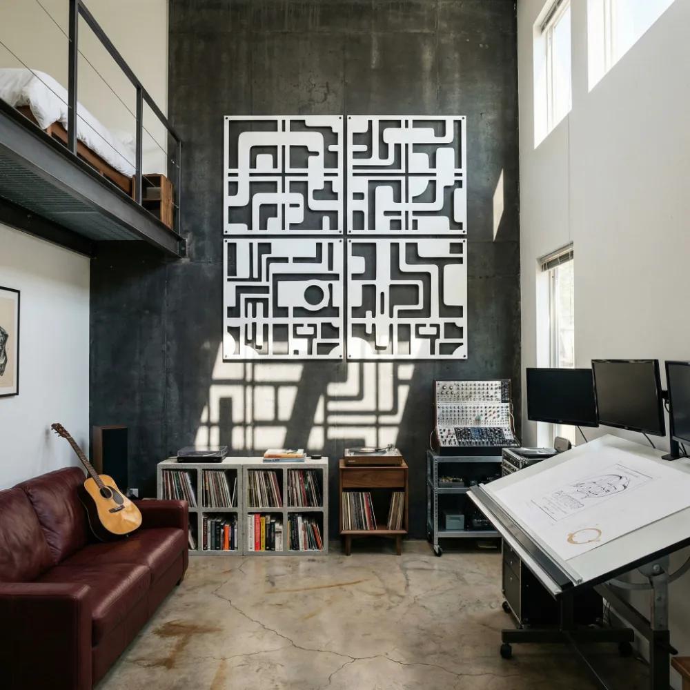 Abstract Geometric Metal Wall Art – Modern Labyrinth, Contemporary Home Decor — 9