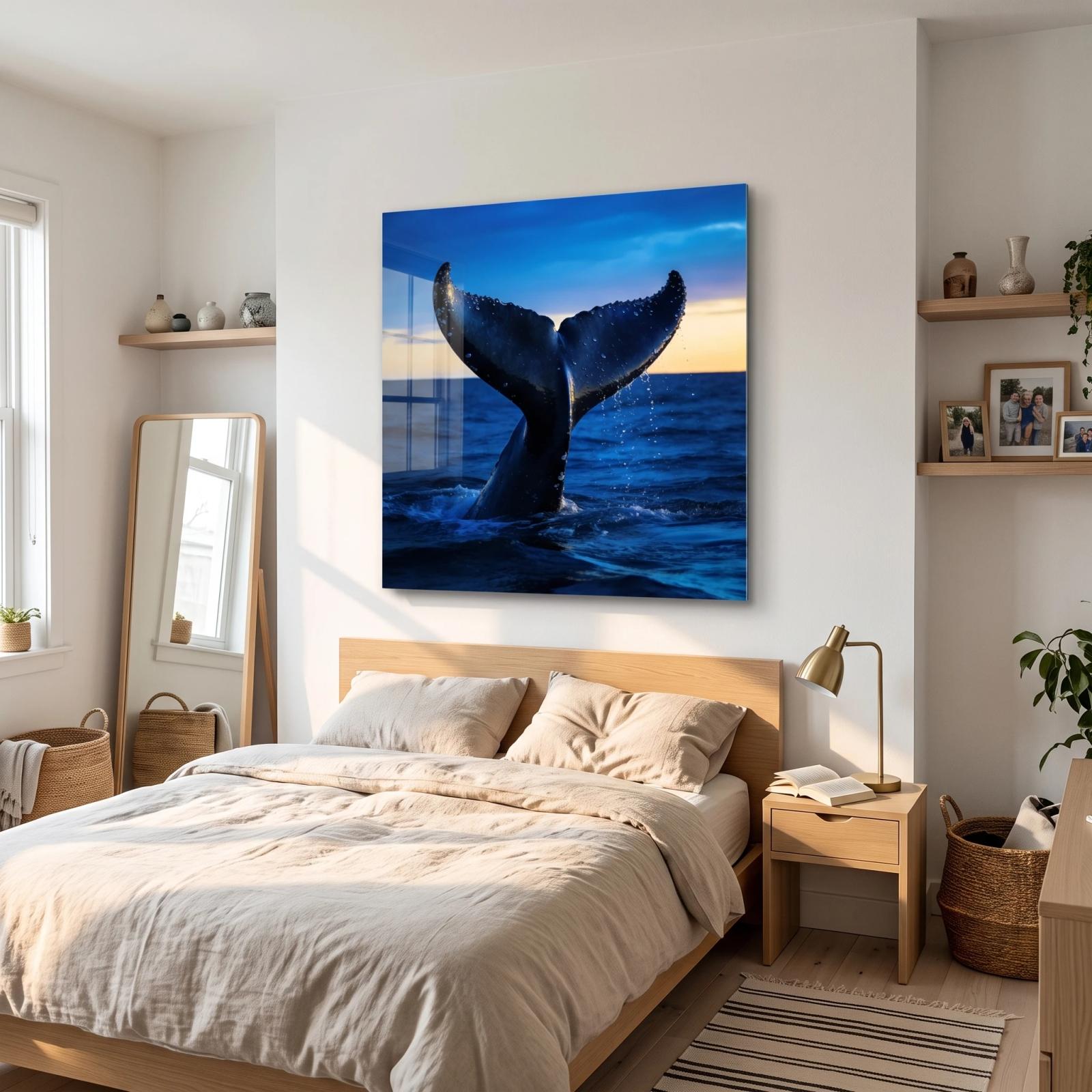 Whale Tail Ocean Twilight Wall Art | Glass Wall Art