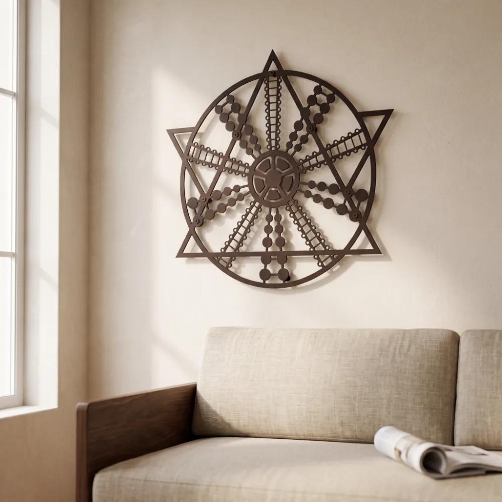 Sacred Geometry Metal Wall Art – Solar Compass, Mandala Living Room Decor