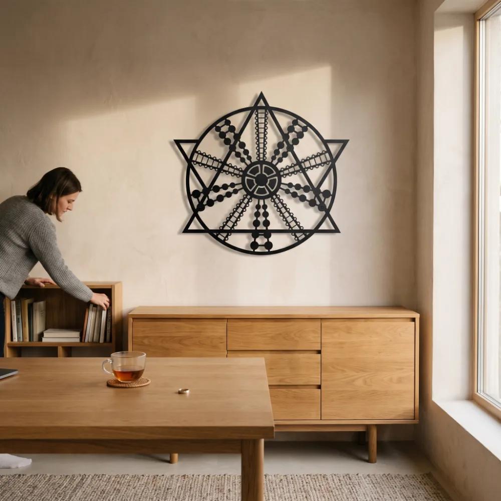 Sacred Geometry Metal Wall Art – Solar Compass, Mandala Living Room Decor — 3