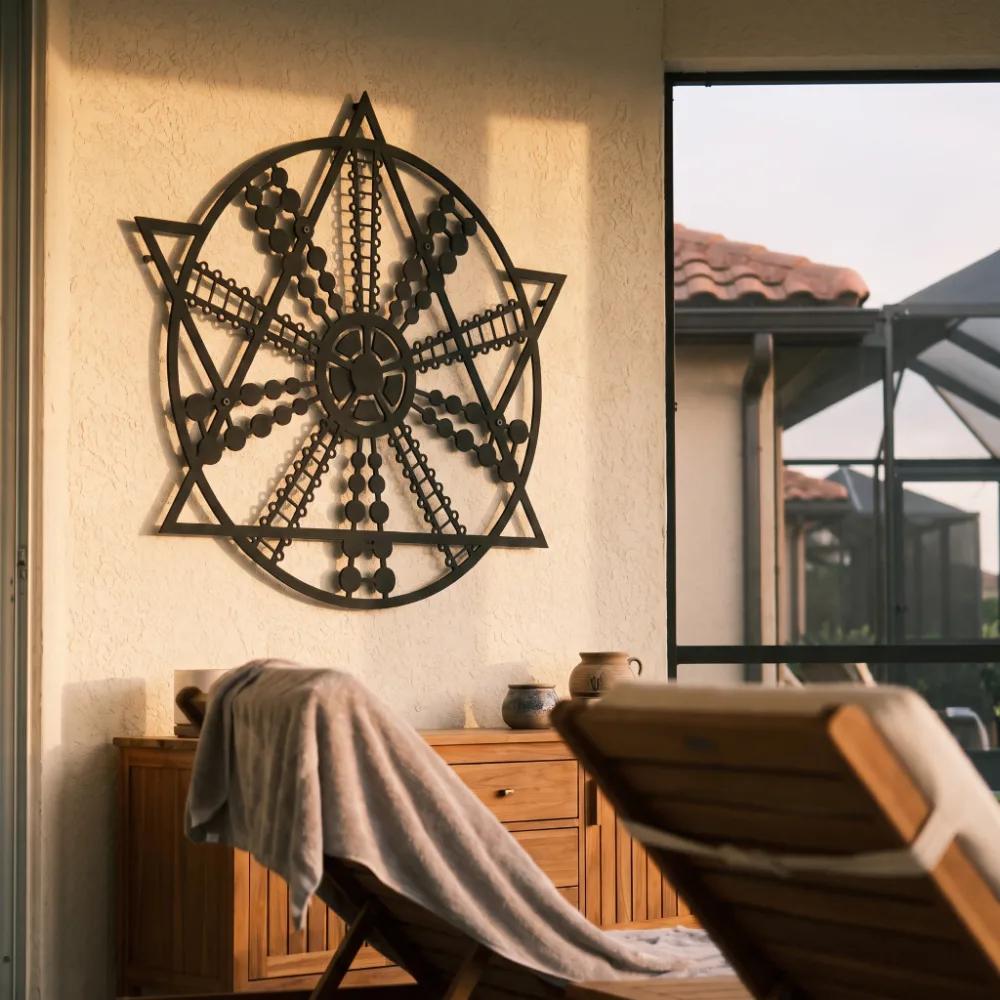 Sacred Geometry Metal Wall Art – Solar Compass, Mandala Living Room Decor — 4