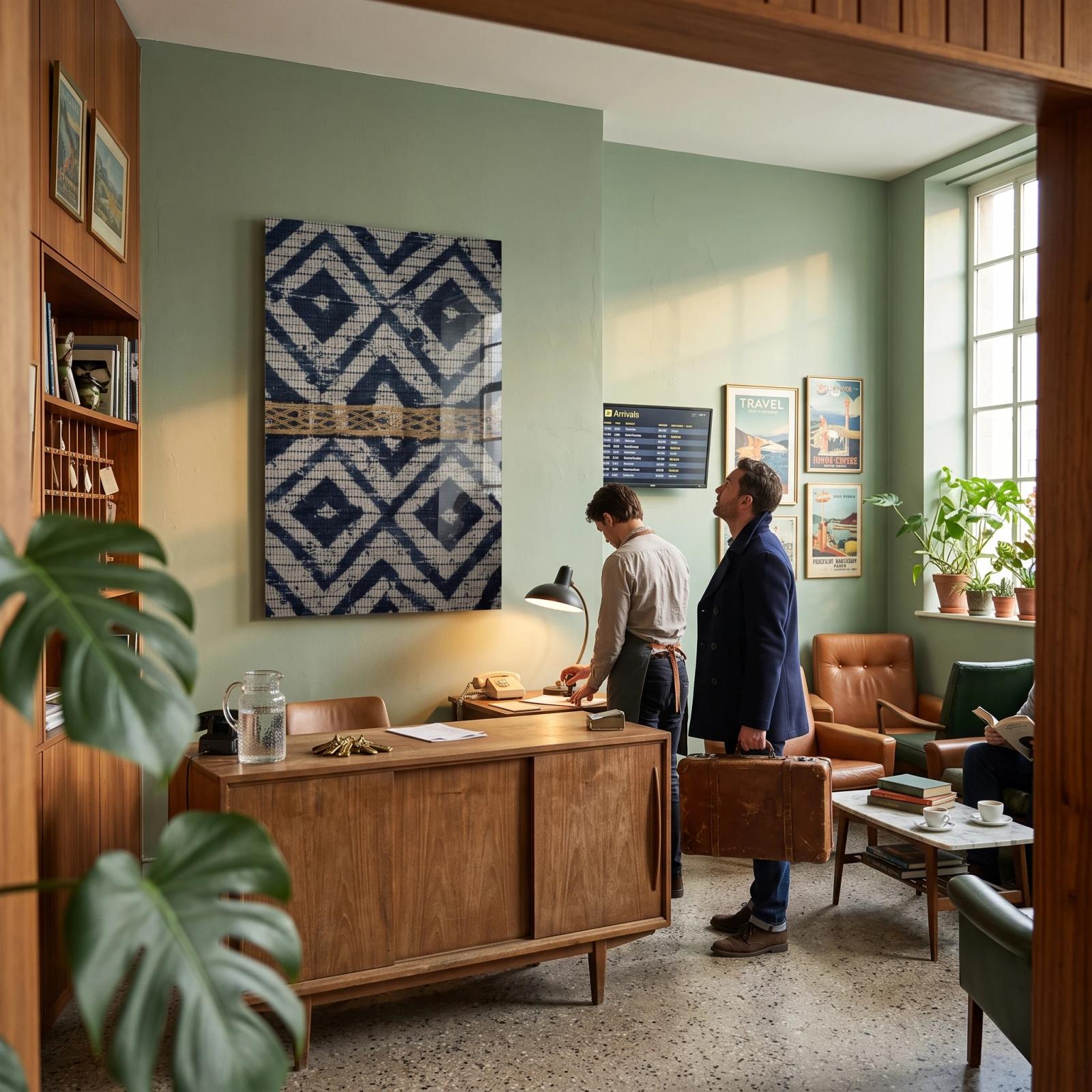 Indigo Geometric Textile Tempered Glass Wall Art — 2