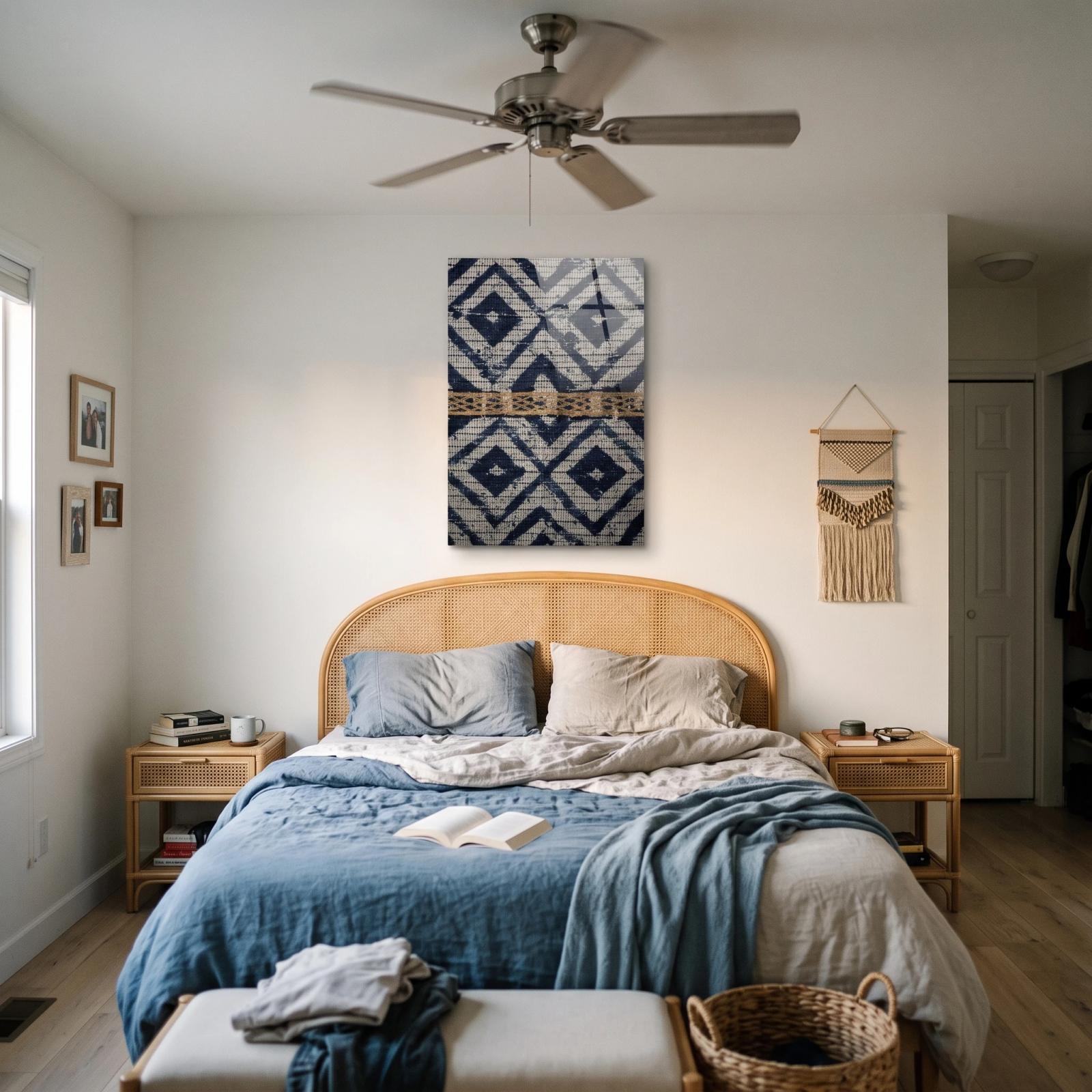 Indigo Geometric Textile Tempered Glass Wall Art — 3