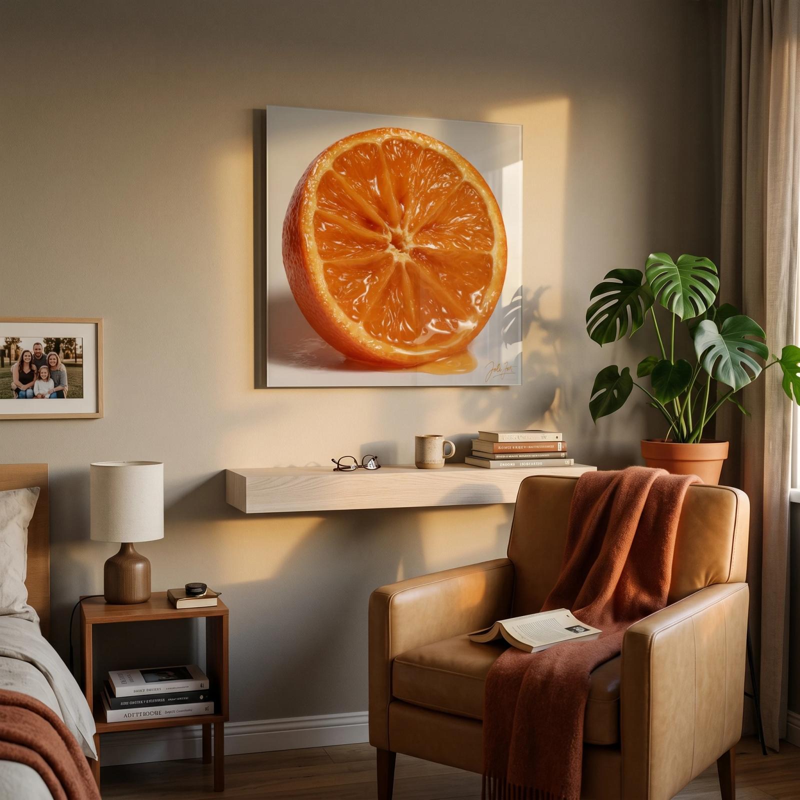 Orange Slice Kitchen Glass Wall Art Fruit Macro Tempered Glass Print — 4