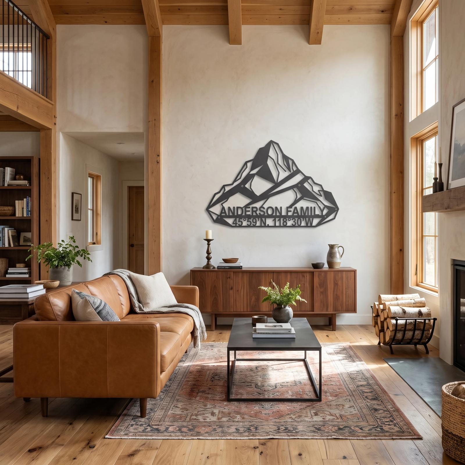 Custom Mountain Family Name Metal Wall Art – Alpine Legacy, Rustic Cabin Decor
