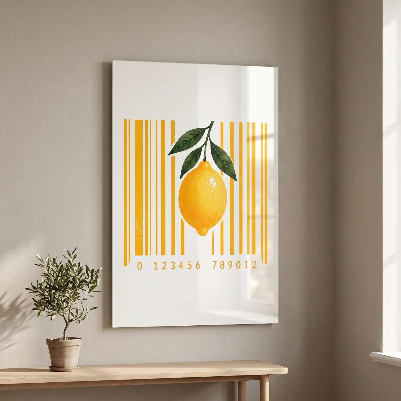 Lemon Glass Wall Art Barcode Kitchen Decor | Glass Wall Art
