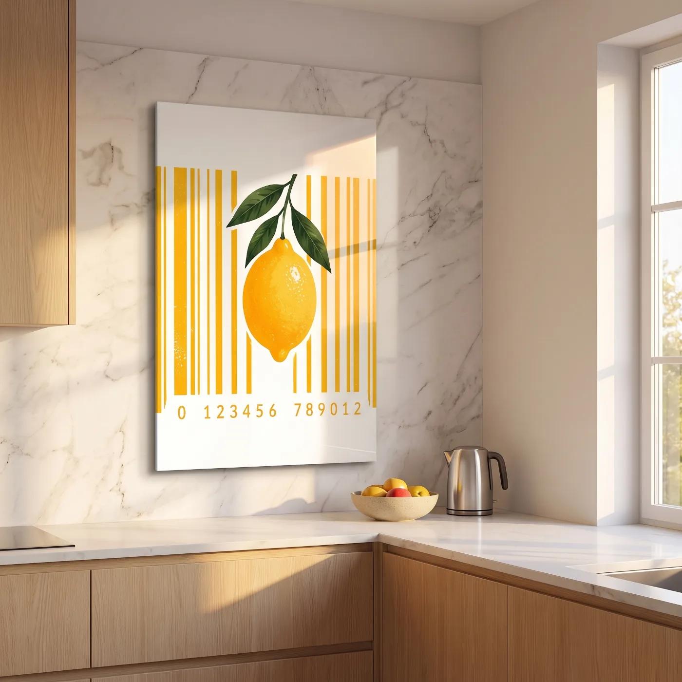 Lemon Glass Wall Art Barcode Kitchen Decor | Glass Wall Art — 2
