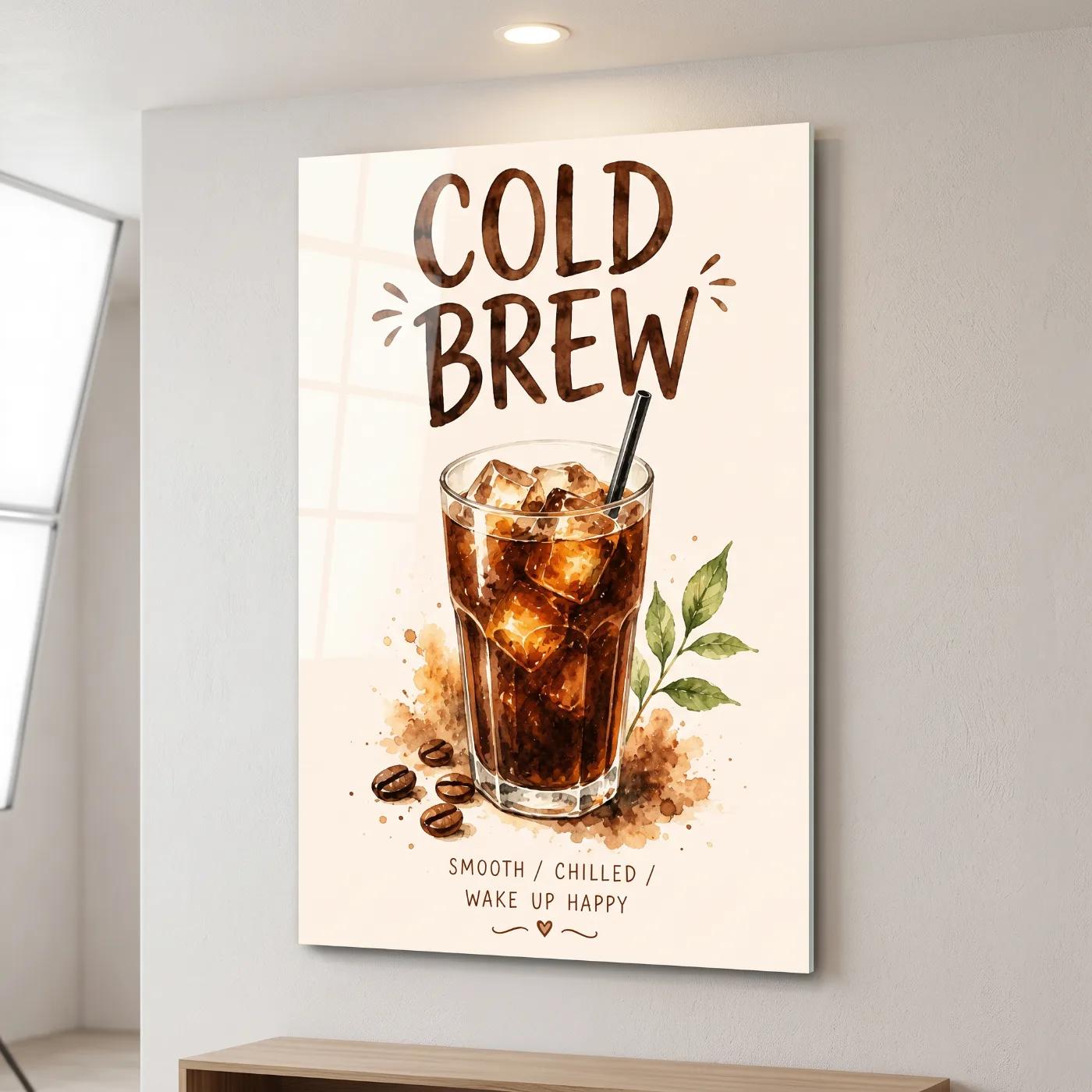 Cold Brew Coffee Watercolor Cafe Kitchen | Glass Wall Decor