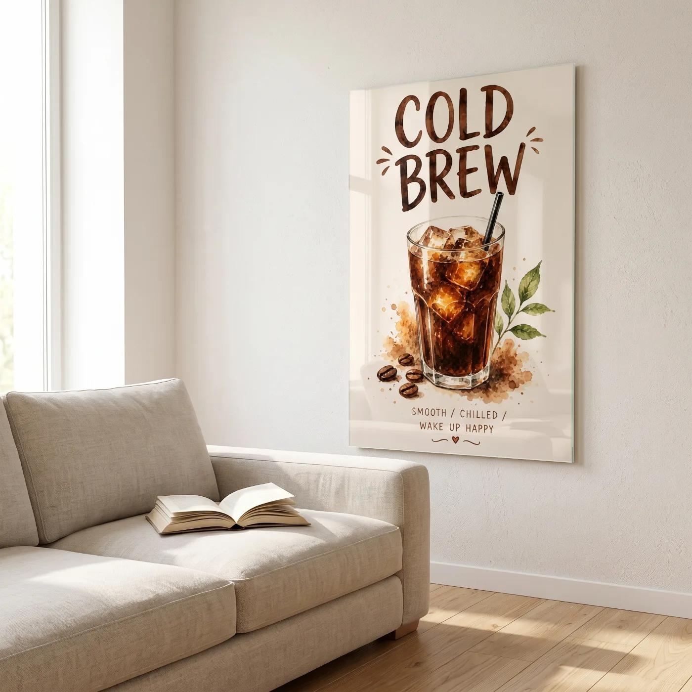 Cold Brew Coffee Watercolor Cafe Kitchen | Glass Wall Decor — 2