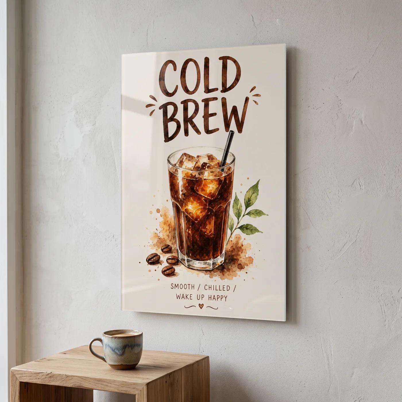 Cold Brew Coffee Watercolor Cafe Kitchen | Glass Wall Decor — 3