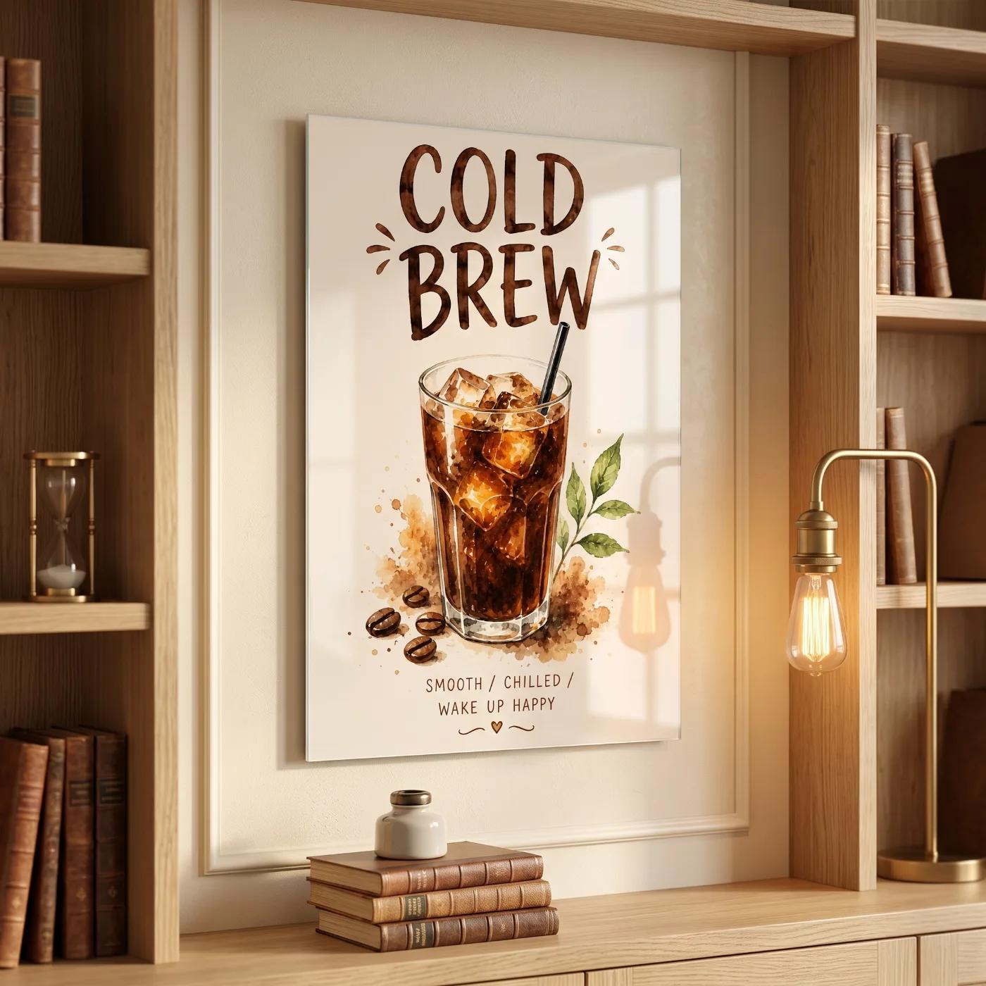 Cold Brew Coffee Watercolor Cafe Kitchen | Glass Wall Decor — 4