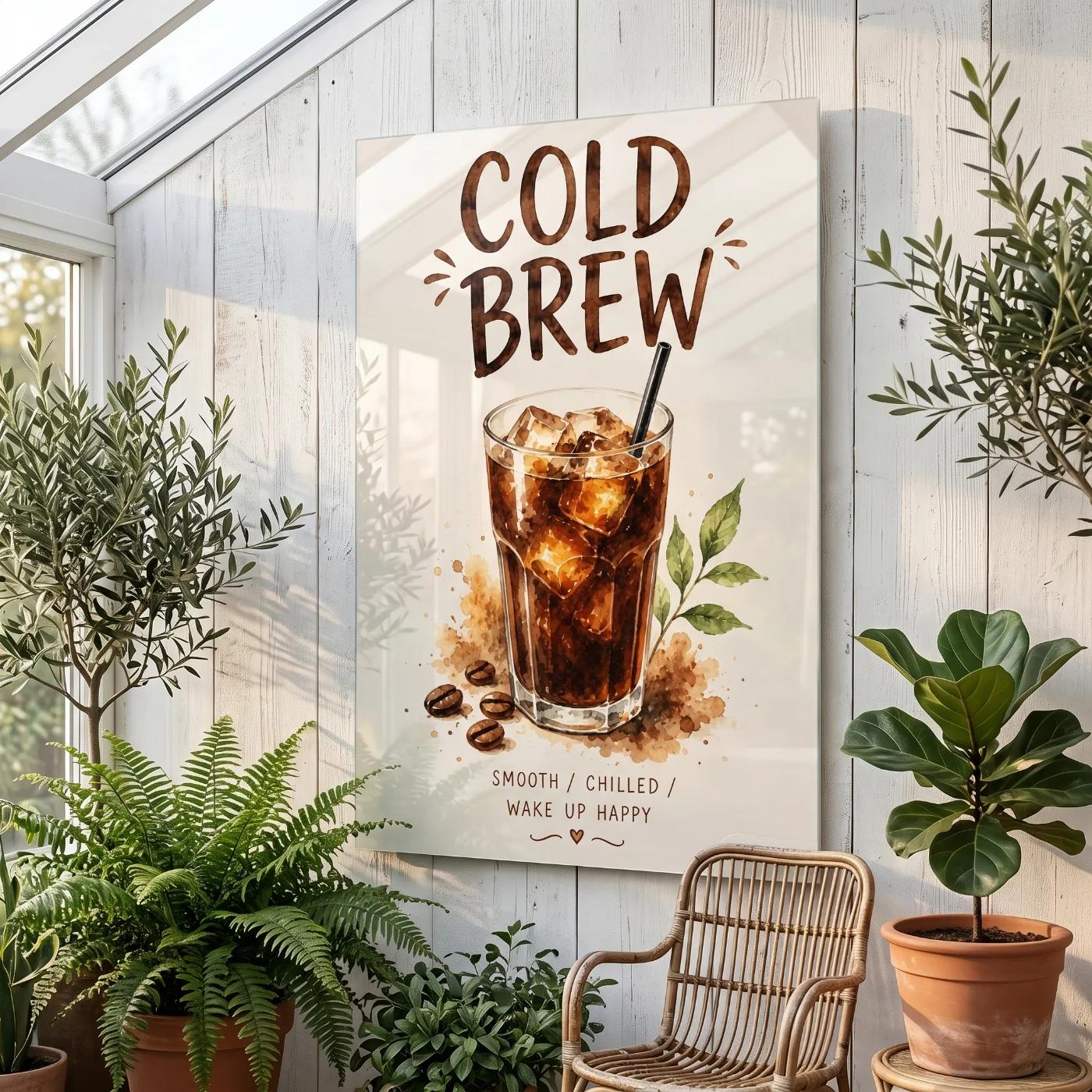 Cold Brew Coffee Watercolor Cafe Kitchen | Glass Wall Decor — 5