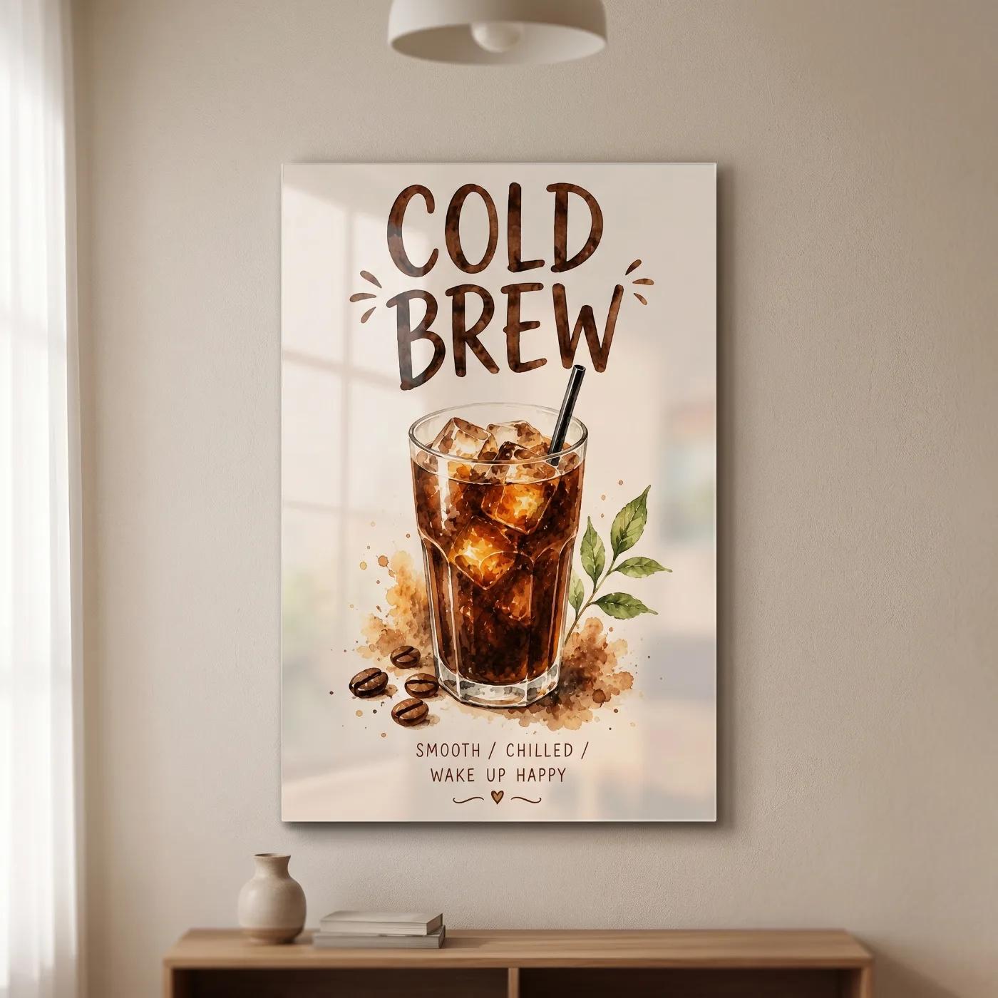Cold Brew Coffee Wall Art Watercolor Kitchen | Glass Wall Art