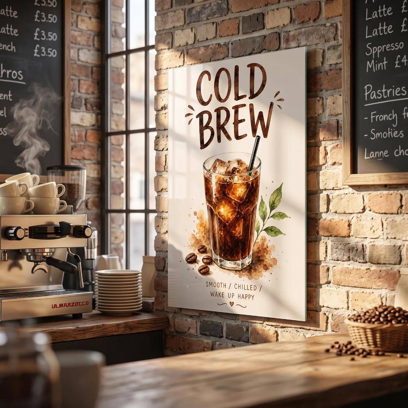 Cold Brew Coffee Wall Art Watercolor Kitchen | Glass Wall Art — 2