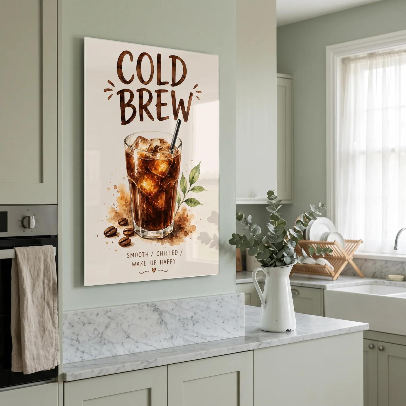 Cold Brew Coffee Wall Art Watercolor Kitchen | Glass Wall Art — 3