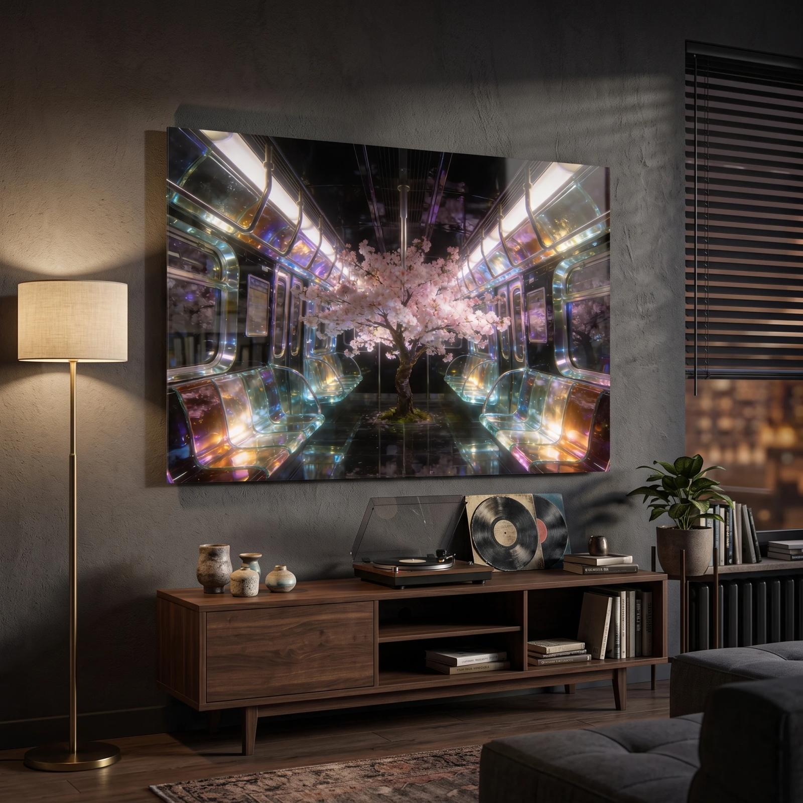 Cherry Blossom Glass Wall Art Surreal Subway Tree Glass Wall Decor