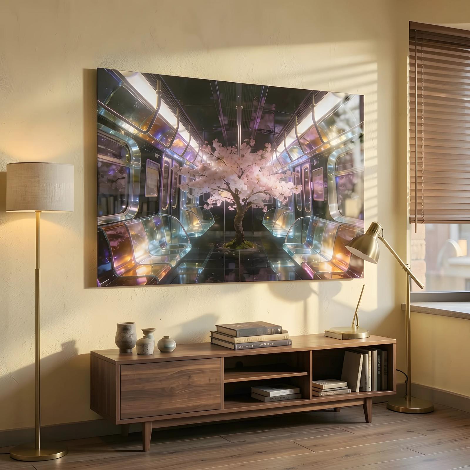 Cherry Blossom Glass Wall Art Surreal Subway Tree Glass Wall Decor — 4