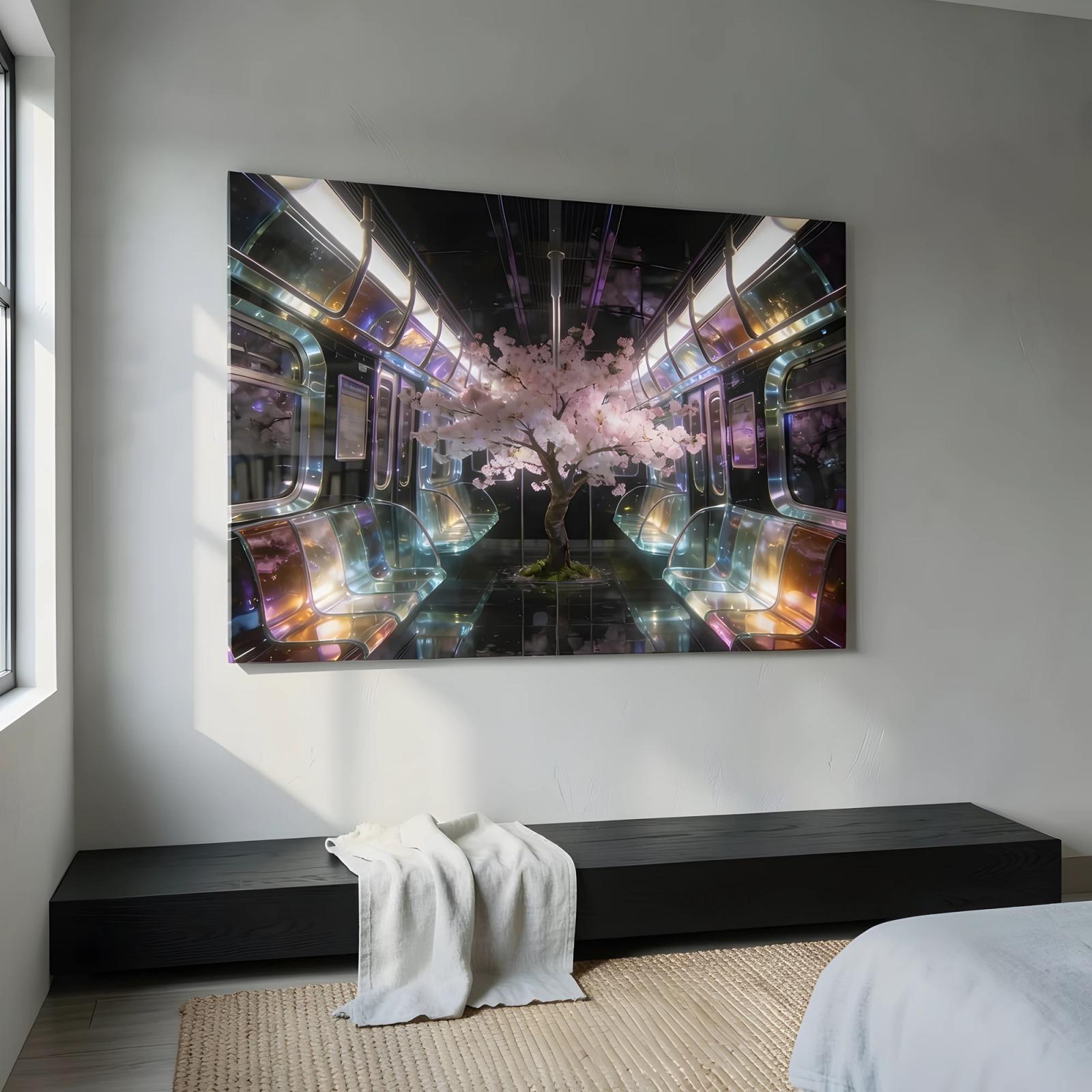 Cherry Blossom Glass Wall Art Surreal Subway Tree Glass Wall Decor — 5