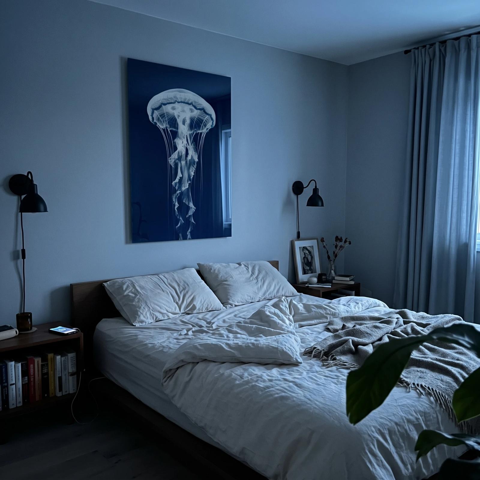 Jellyfish Cyanotype Deep Blue Ocean Glass Wall Art — 2