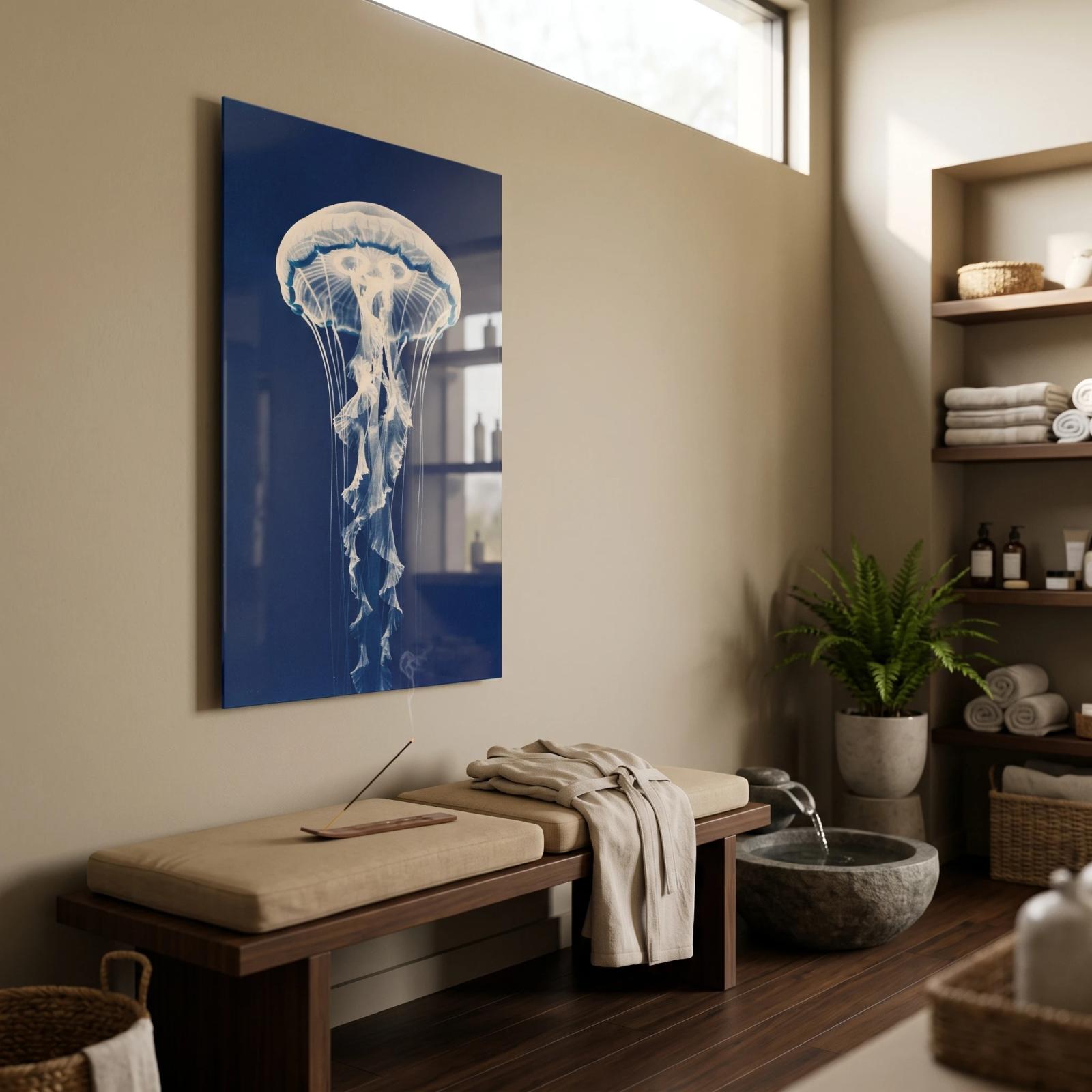 Jellyfish Cyanotype Deep Blue Ocean Glass Wall Art — 3