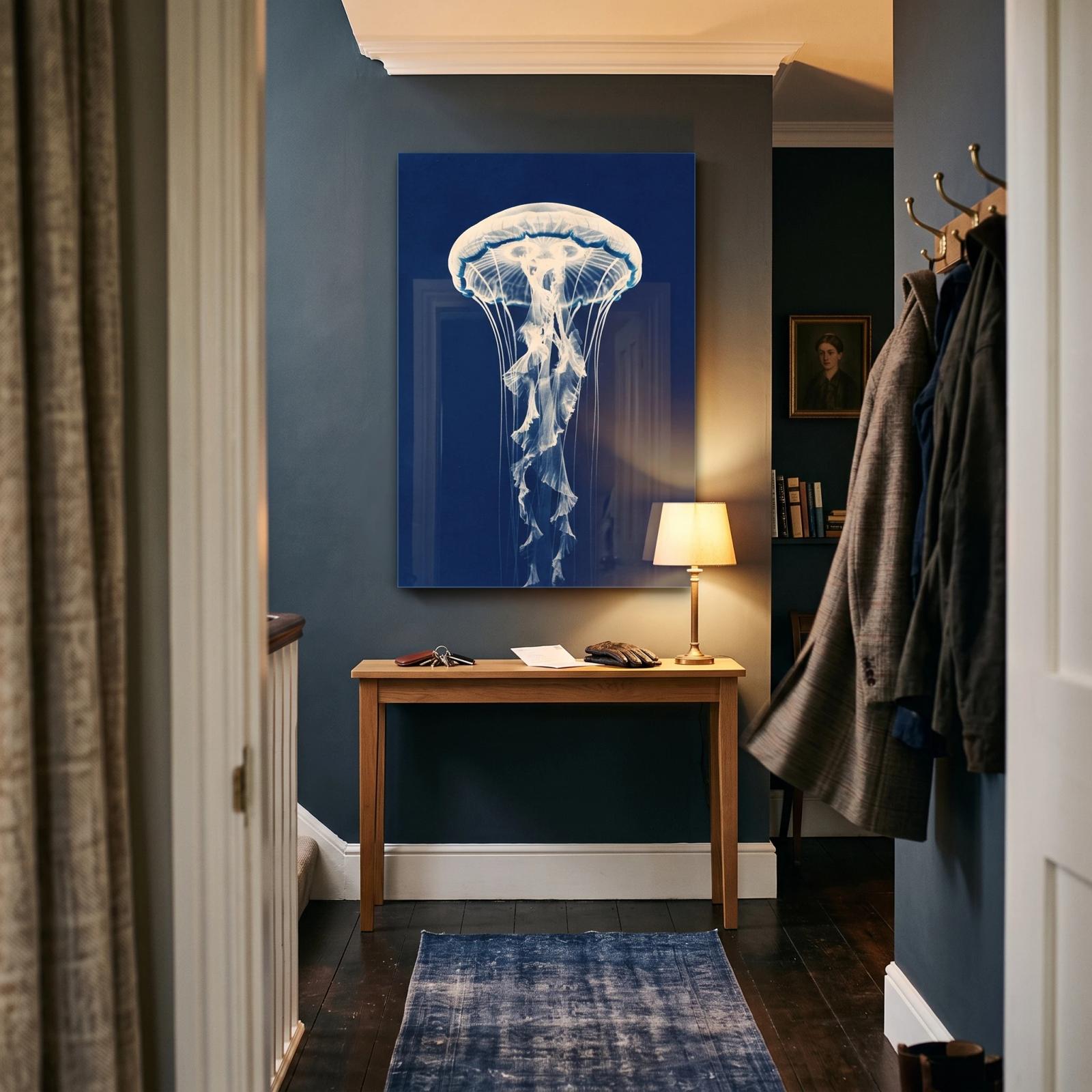 Jellyfish Cyanotype Deep Blue Ocean Glass Wall Art — 5
