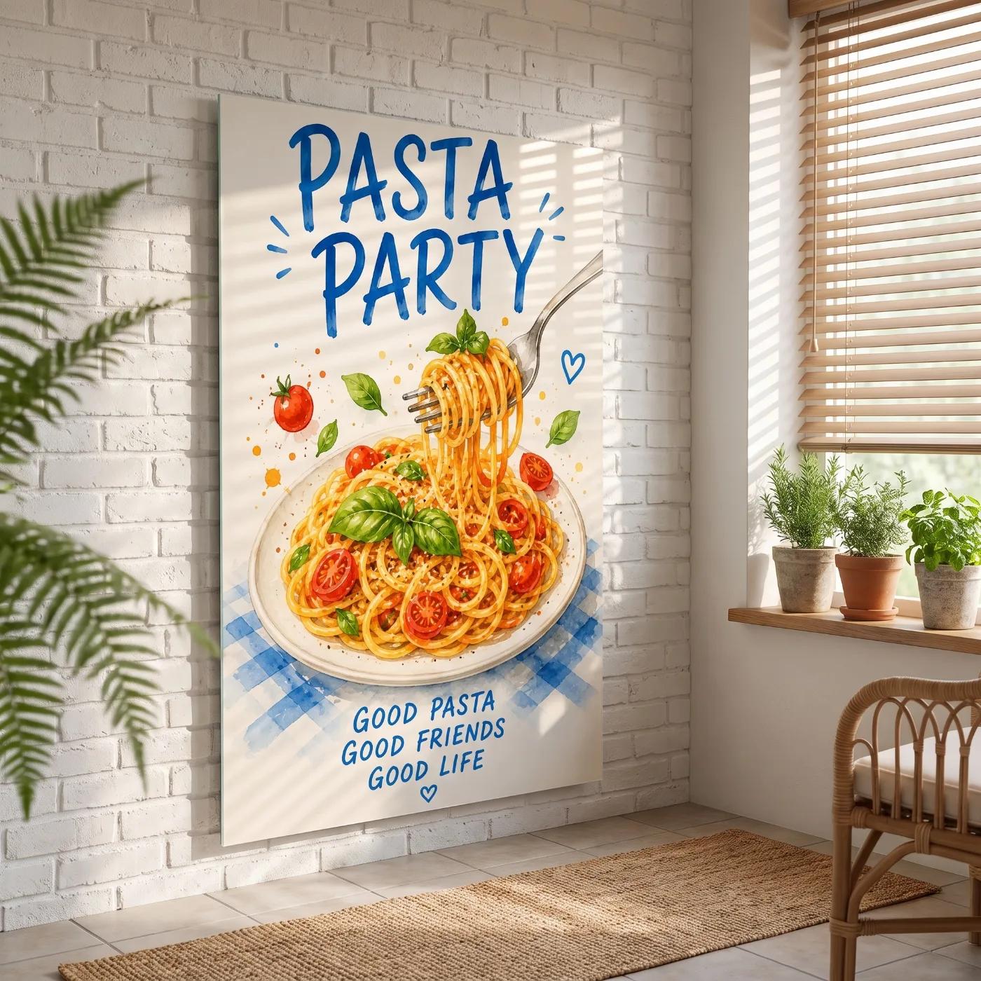Pasta Party Kitchen Wall Art Watercolor Spaghetti | Glass Wall Art — 4