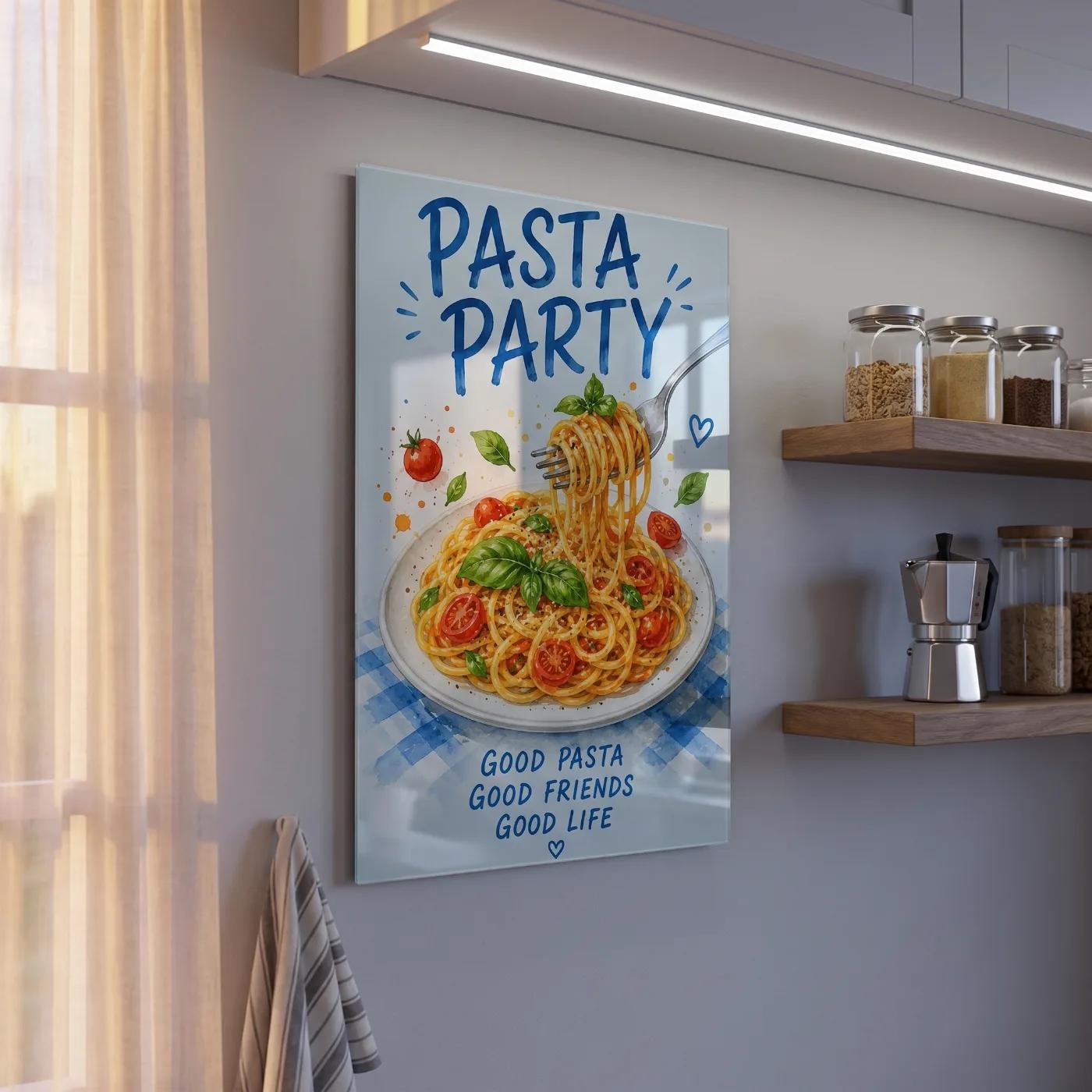 Pasta Party Kitchen Wall Art Watercolor Spaghetti | Glass Wall Art — 5