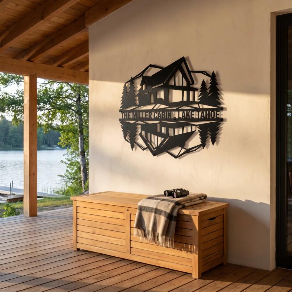 Custom Lake House Metal Wall Art – Mirrored Cabin Sign, Rustic Entryway Decor — 4